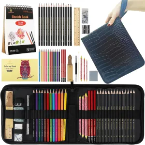 42 Pack Drawing Set Sketching Kit, Art Supplies with 3-Color Sketchbook, coloring book, Graphite Charcoal watercolor pencils, Portable Travel Size Case, gift for Beginner Artists Adults