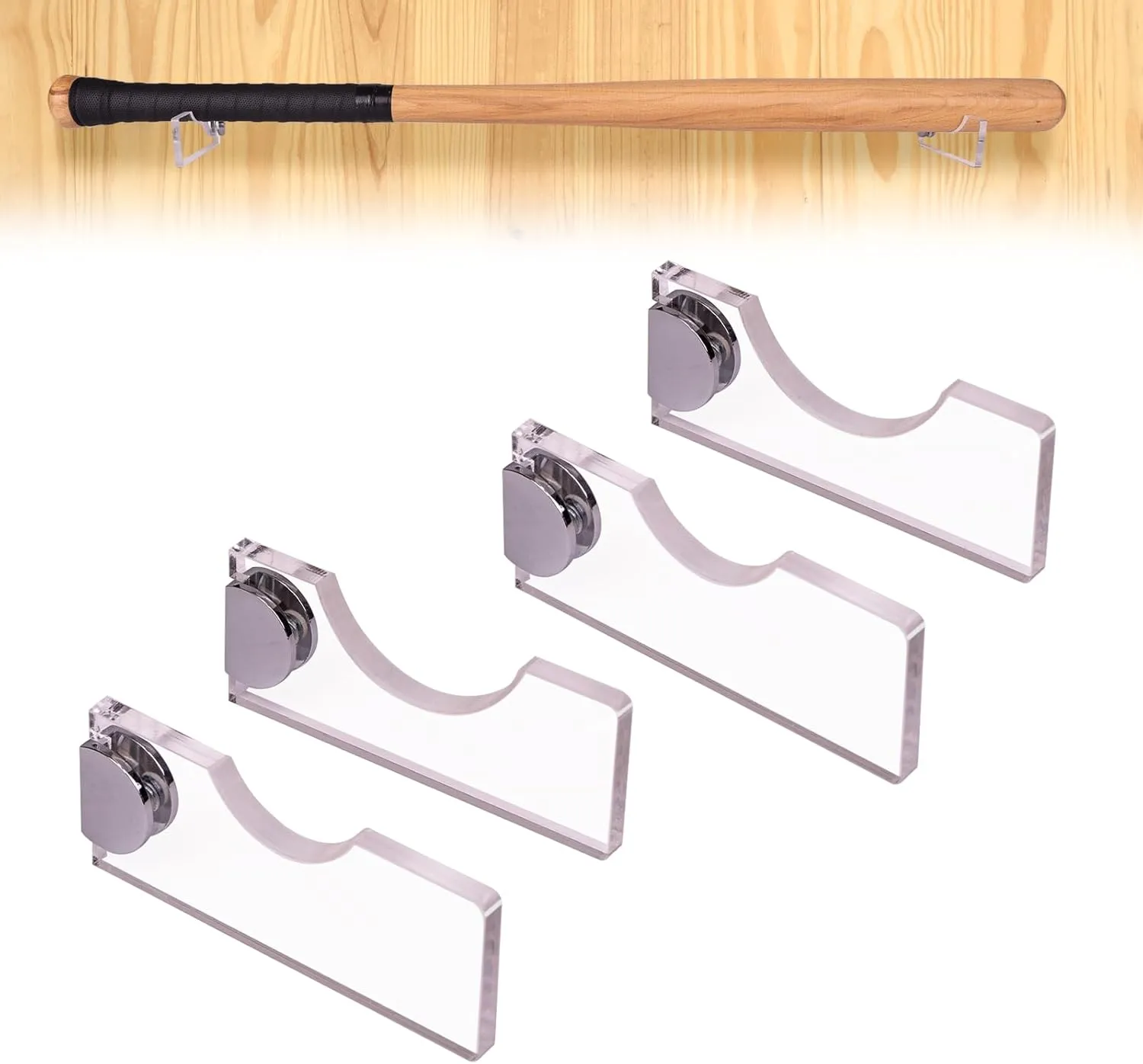 Acrylic Baseball Bat HolderWall Mount Horizontal Baseball Bat Display Rack Hanger,2 Sets, Fits to 2-5/8??BarrelCrystal TextureClear Transparent Acrylic