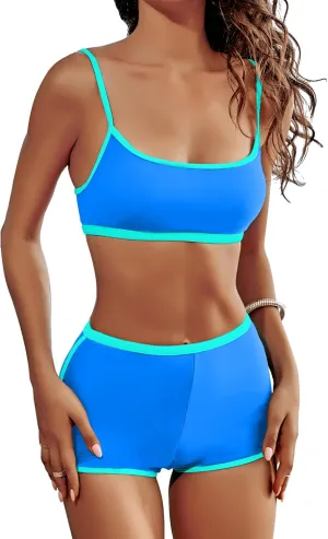 AngiMelo High Waisted Bikini Sets for Women Two Piece Tummy Control Swimsuits Modest Bathing Suit Shorts Swim Suits Teens