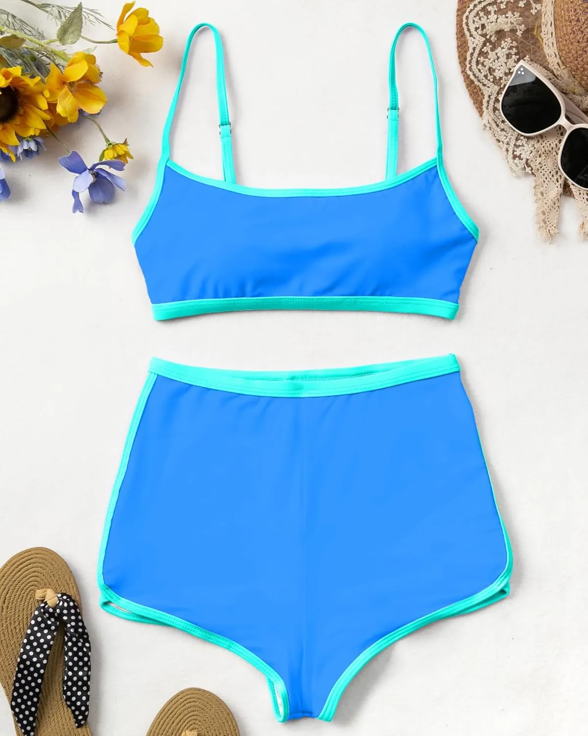 AngiMelo High Waisted Bikini Sets for Women Two Piece Tummy Control Swimsuits Modest Bathing Suit Shorts Swim Suits Teens