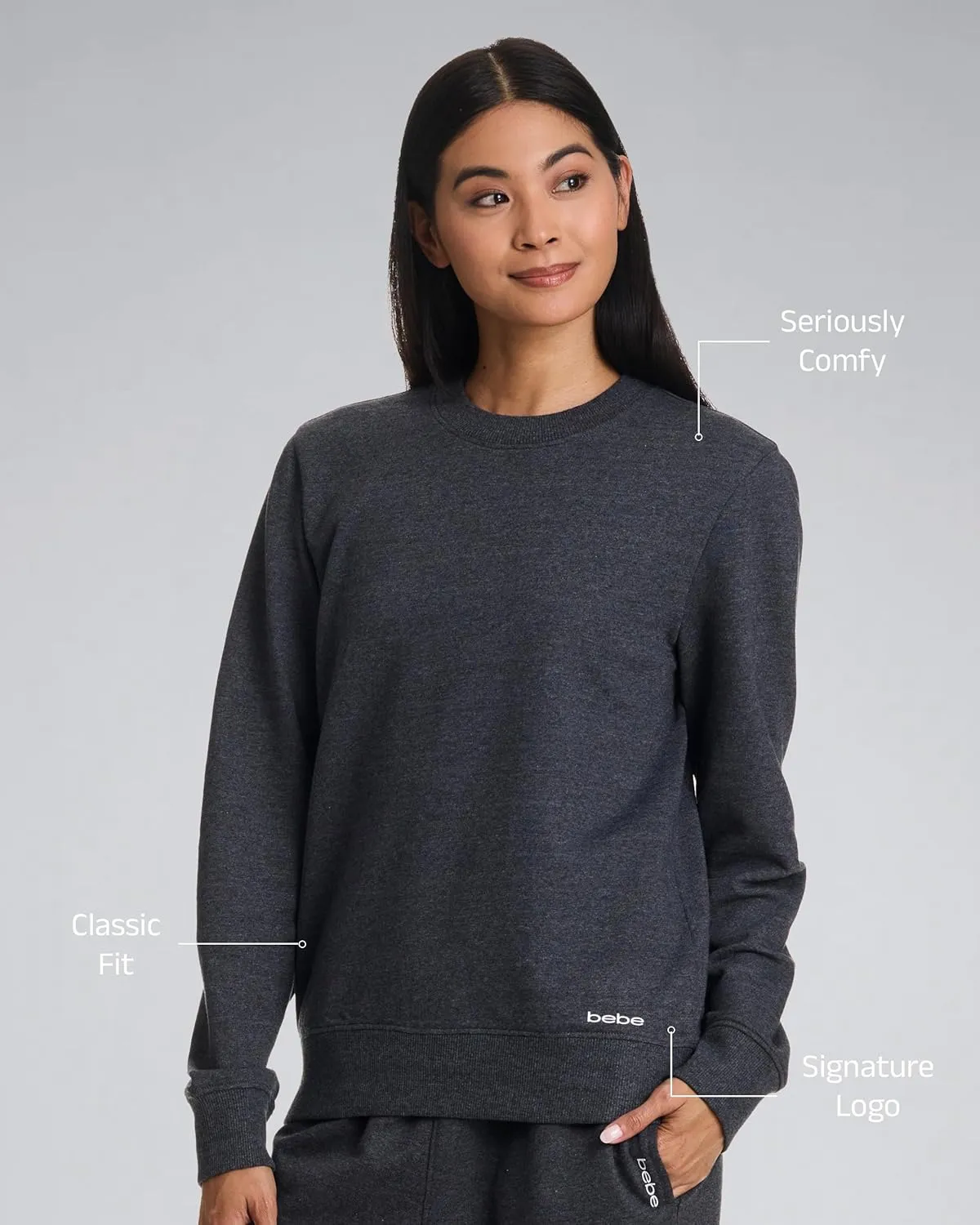 bebe French Terry Sweatshirt for Women, Crewneck Sweatshirts for Women, Sweatshirt Loungewear