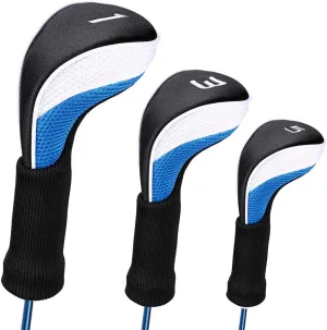 Black Golf Club Head Cover for Driver Fairway 3 Pcs Woods Headcovers, Golf Accessories Hybrid Head Covers Set with Interchangeable Tags 3 4 5 7 X