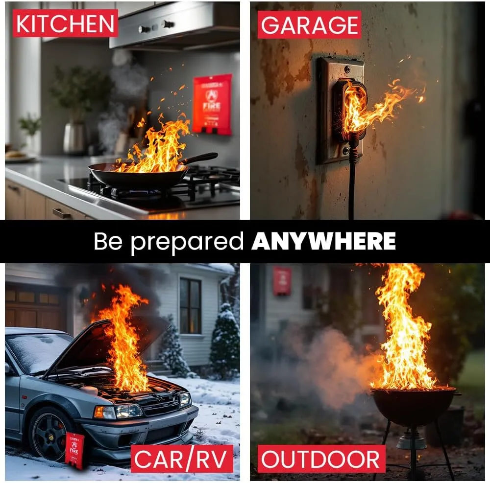 Emergency Fire Blankets  6 Pack, 40 x 40 Fiberglass Flame Retardant Safety Blanket for Home, Kitchen, Workplace, Travel, Camping, and Car Emergencies