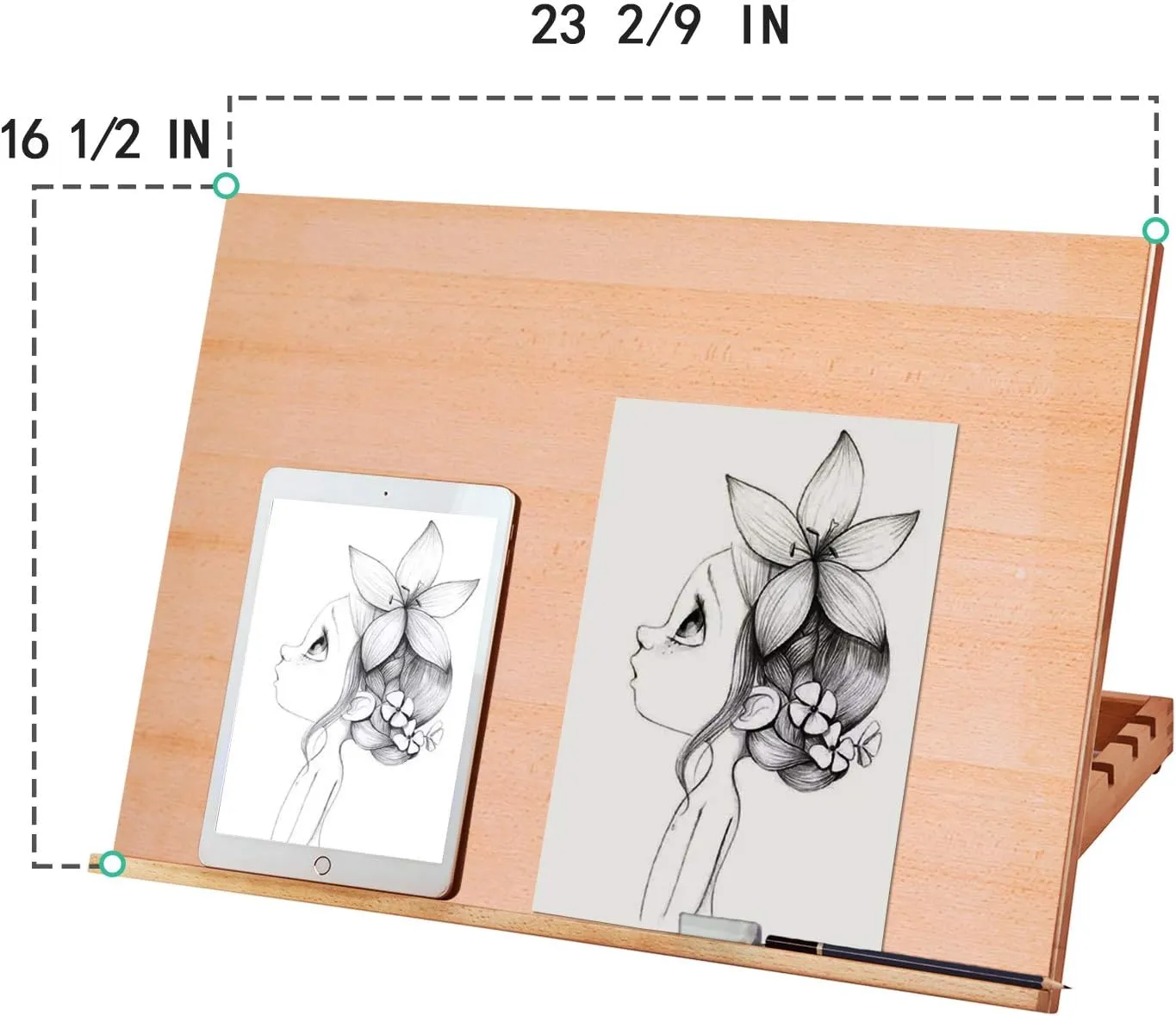 Falling in Art Large 5-Position Wood Drafting Table Easel Drawing and Sketching Board, 23 2/9 Inches by 16 1/2 Inches