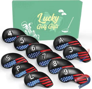 FINGER TEN Golf Club Covers for Irons Magnetic Value 11 Pack, Synthetic Leather Deluxe Head Cover Set Headcovers for Irons Fit Main Iron Clubs