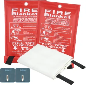 FJNATINH Emergency Fire Blanket for Home and Kitchen - 40x40'' Fiberglass Flame-Retardant Fire Blanket with Hook, for Fireplace, Grill, Warehouse, Camping, Family Use (2-Pack)