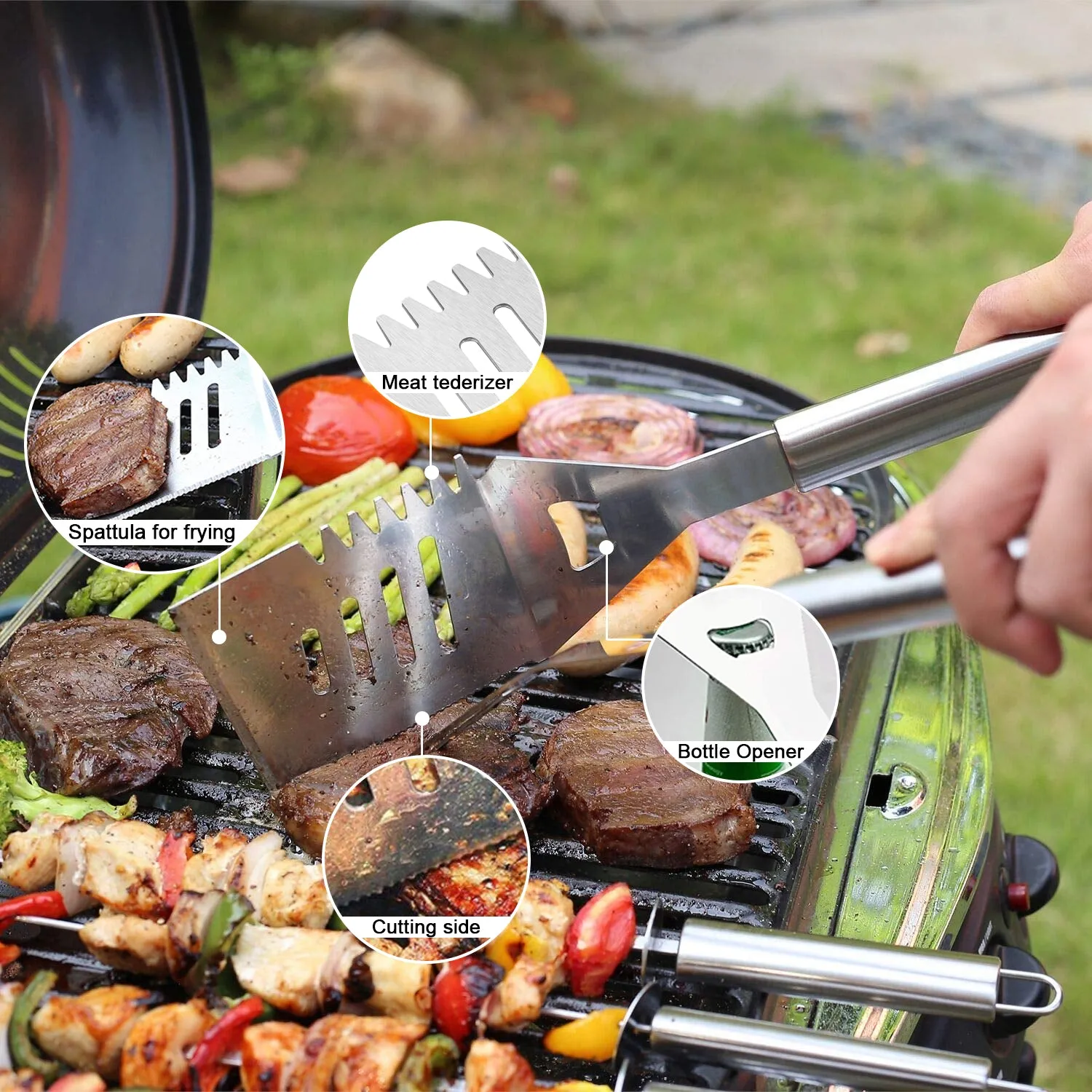 IMAGE BBQ Grill Tool Set, 14 PIECES Large Heavy Duty Stainless Steel Grilling Accessories, Durable In Use Grilling Kit for Cooking, Backyard Barbecue,Outdoor Camping