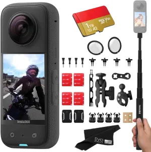 Insta360 X3 Motorcycle Bundle- Waterproof 360 Action Camera with 1/2" 48MP Sensors, 5.7K 360 HDR Video, 72MP 360 Photo, 2.29" Touchscreen|Includes Motorcycle Bundle, Selfie Stick, Lens Guard&1TB