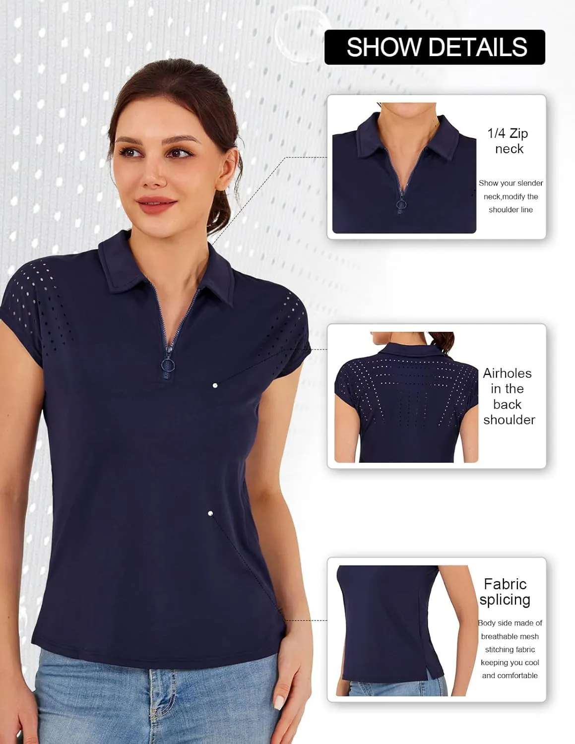 JACK SMITH Womens Golf Shirts Short Sleeve Dry Fit Tennis Polo Shirt UPF50 Lightweight Workout Tops for Women