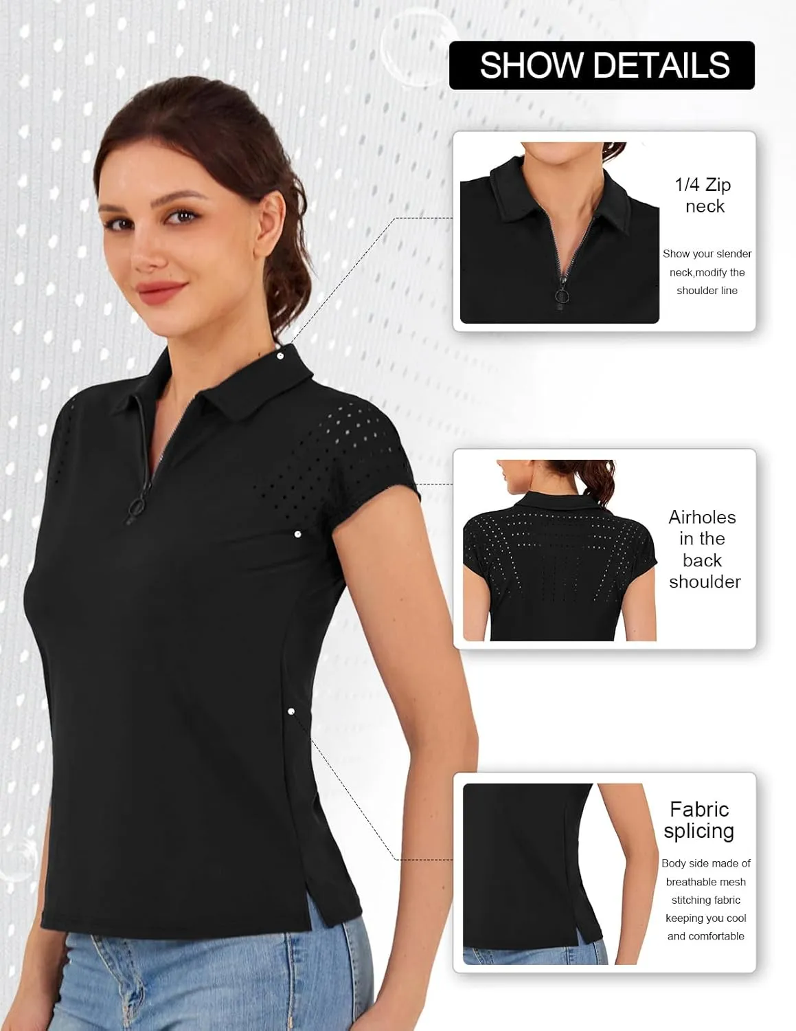 JACK SMITH Womens Golf Shirts Short Sleeve Dry Fit Tennis Polo Shirt UPF50 Lightweight Workout Tops for Women