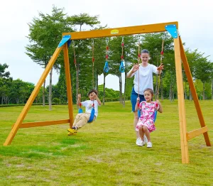 Kids Swing Sets for Backyard, Wooden Playground Sets with 2 Swings, Trapeze Swing Rings, Outdoor Playset for Children Ages 3-6, and a Family DIY Kit for Any Swings