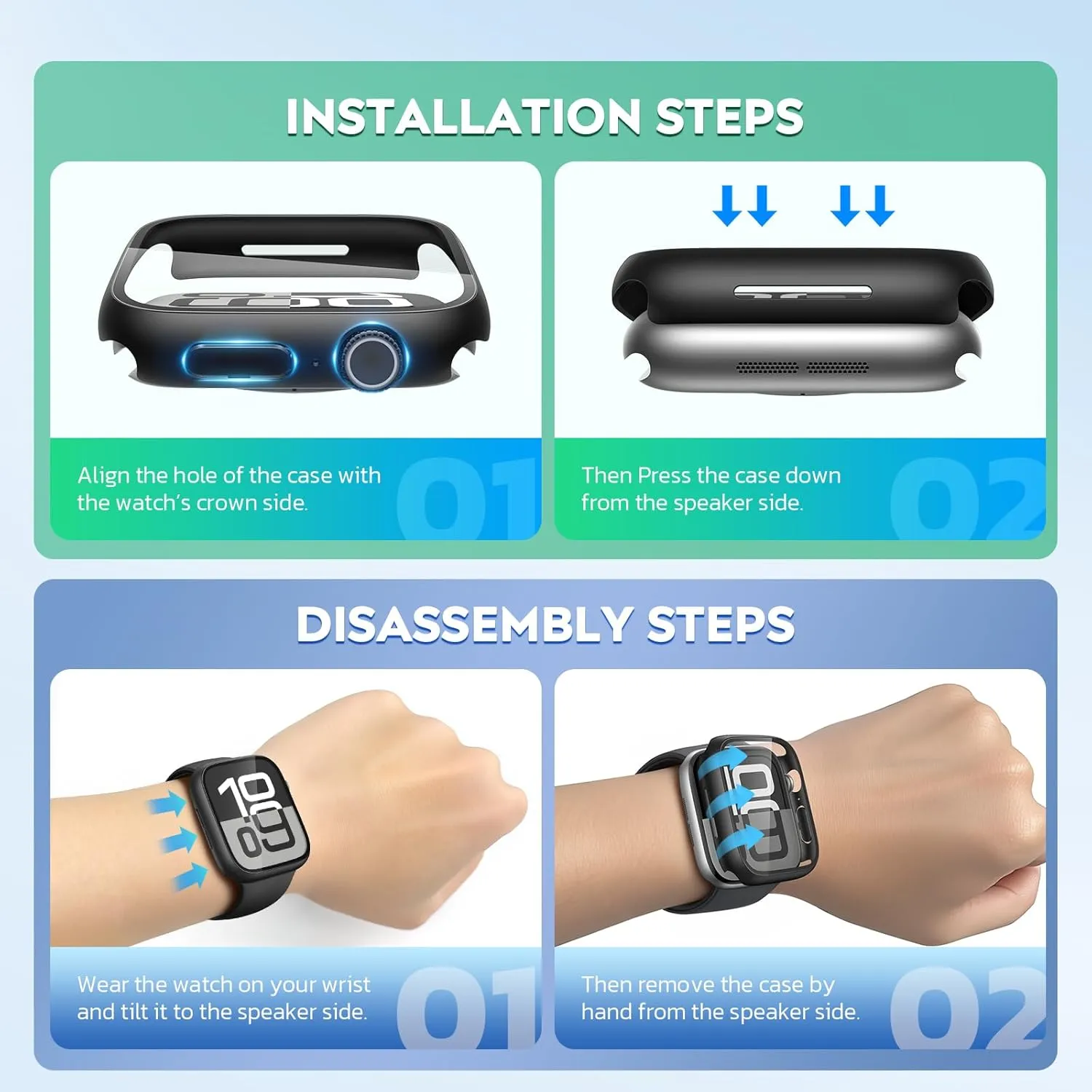 Misxi 2 Pack Hard PC Case with Tempered Glass Screen Protector Compatible with Apple Watch SE 2 (2024) SE Series 6 Series 5 Series 4 44mm, Black