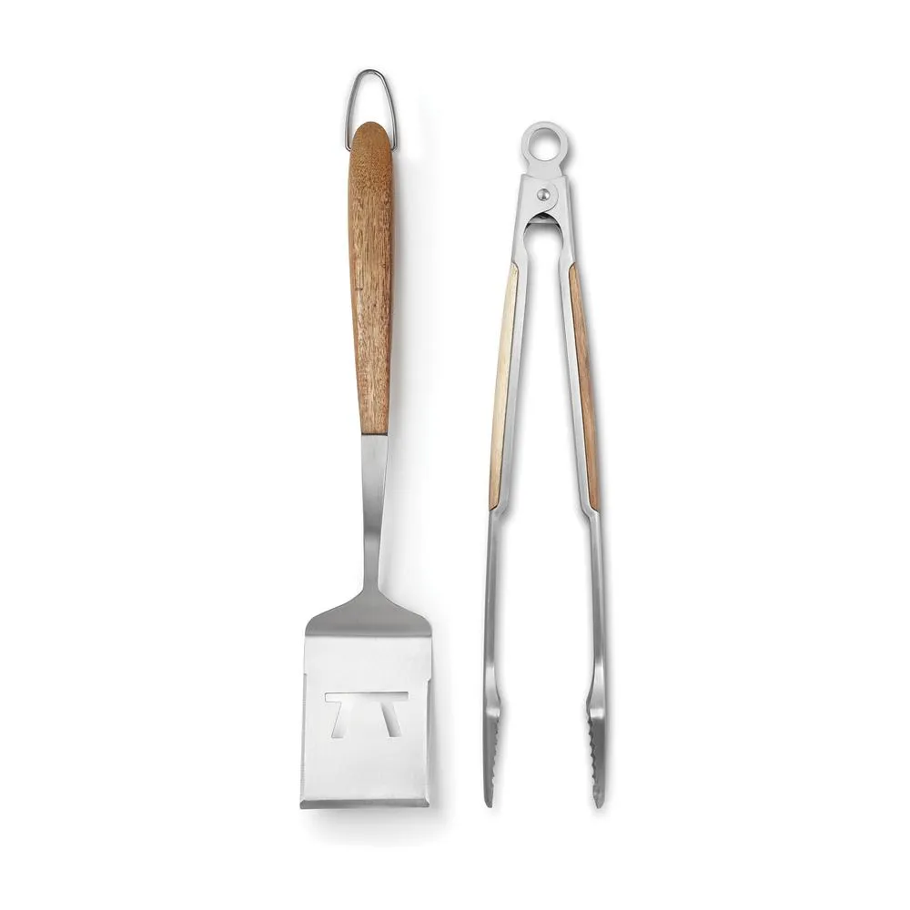 Outset Jackson Acacia Wood Grill Spatula & Locking Tongs Set