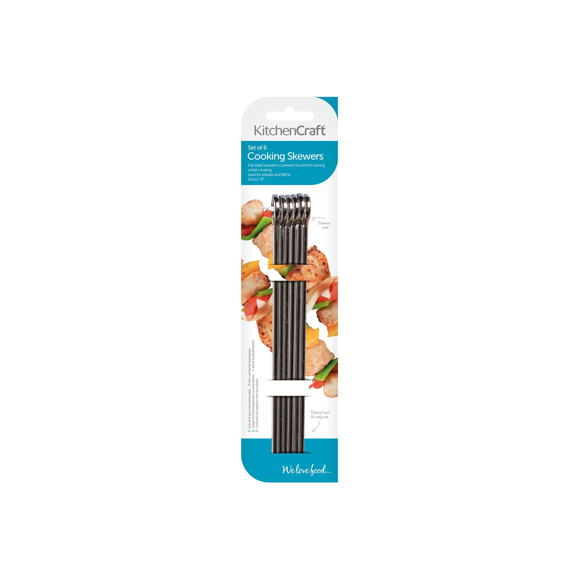 Pack of Six 20cm Flat Sided Skewers