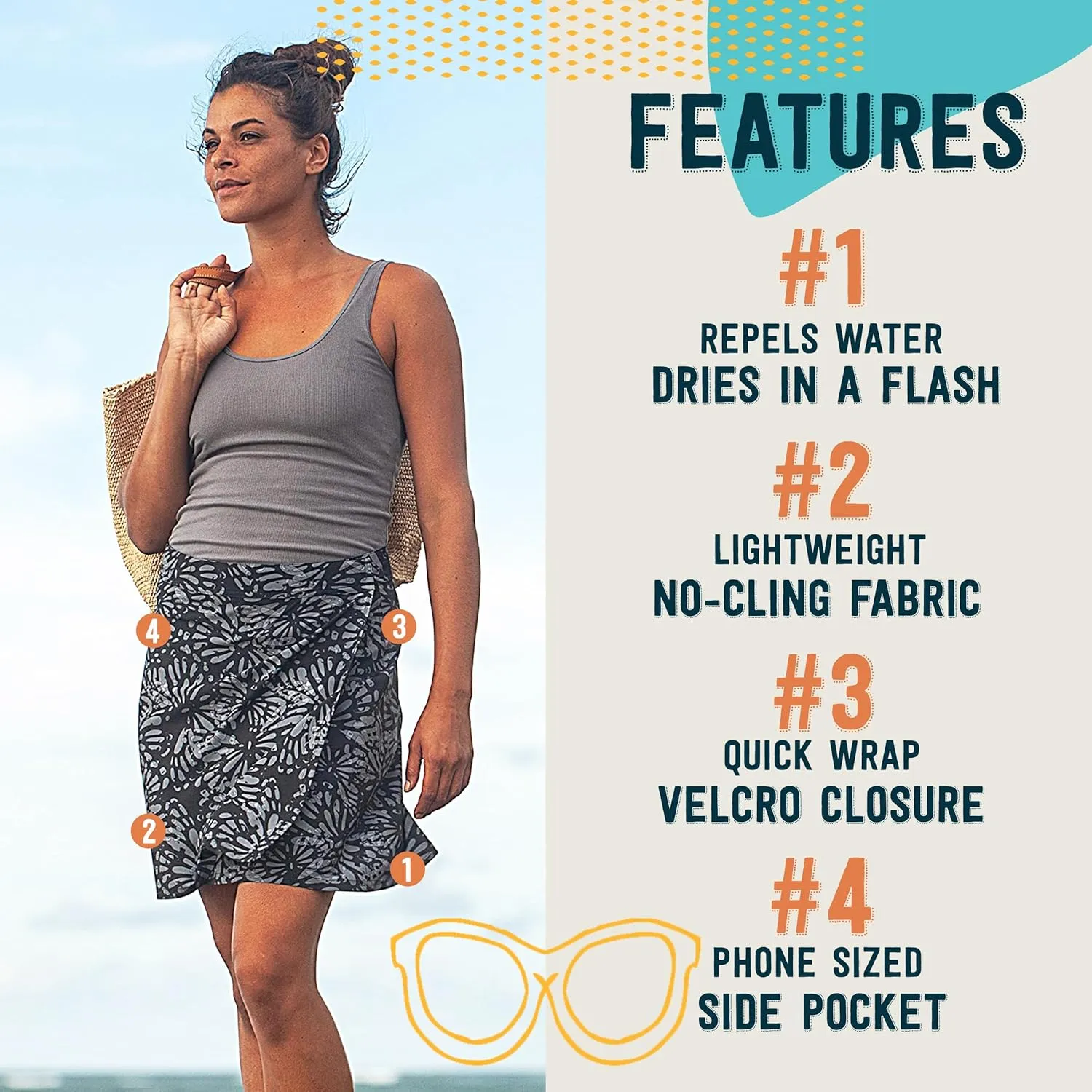 RipSkirt Hawaii Length 2 - Wrap Skirt for Women - Quick Dry Swim Cover-Up for Beach, Travel with Pocket