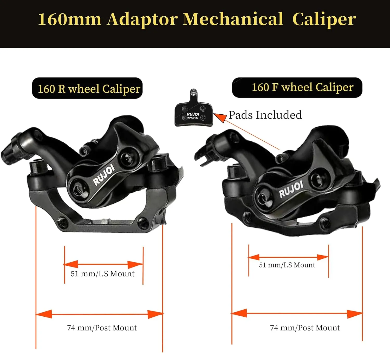 RUJOI Bike Disc Brake Kit, Aluminum Front and Rear Caliper, 160mm Rotor, Mechanic Tool-Free Pad Adjuster for Road Bike, Mountain Bike 