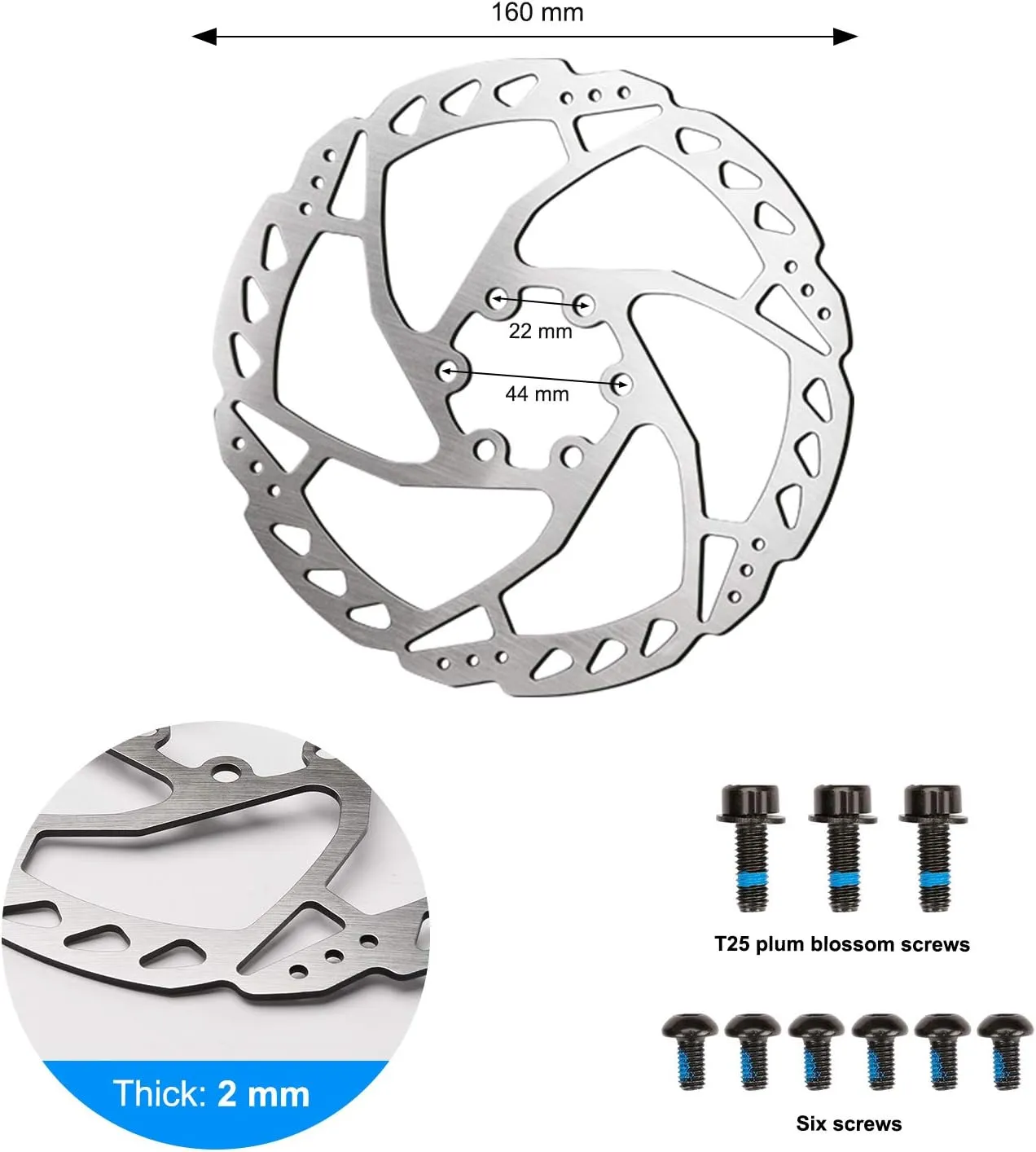 RUJOI Bike Disc Brake Kit, Aluminum Front and Rear Caliper, 160mm Rotor, Mechanic Tool-Free Pad Adjuster for Road Bike, Mountain Bike 