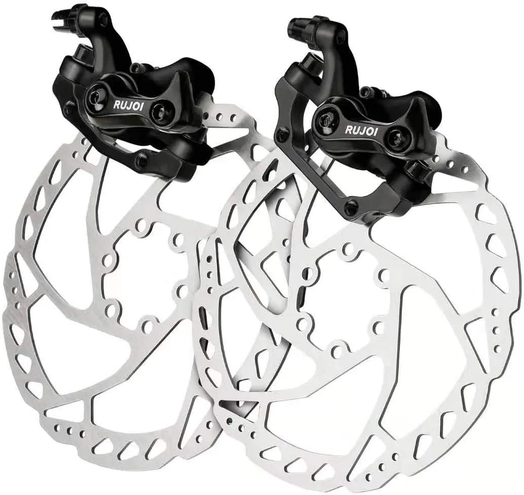 RUJOI Bike Disc Brake Kit, Aluminum Front and Rear Caliper, 160mm Rotor, Mechanic Tool-Free Pad Adjuster for Road Bike, Mountain Bike 