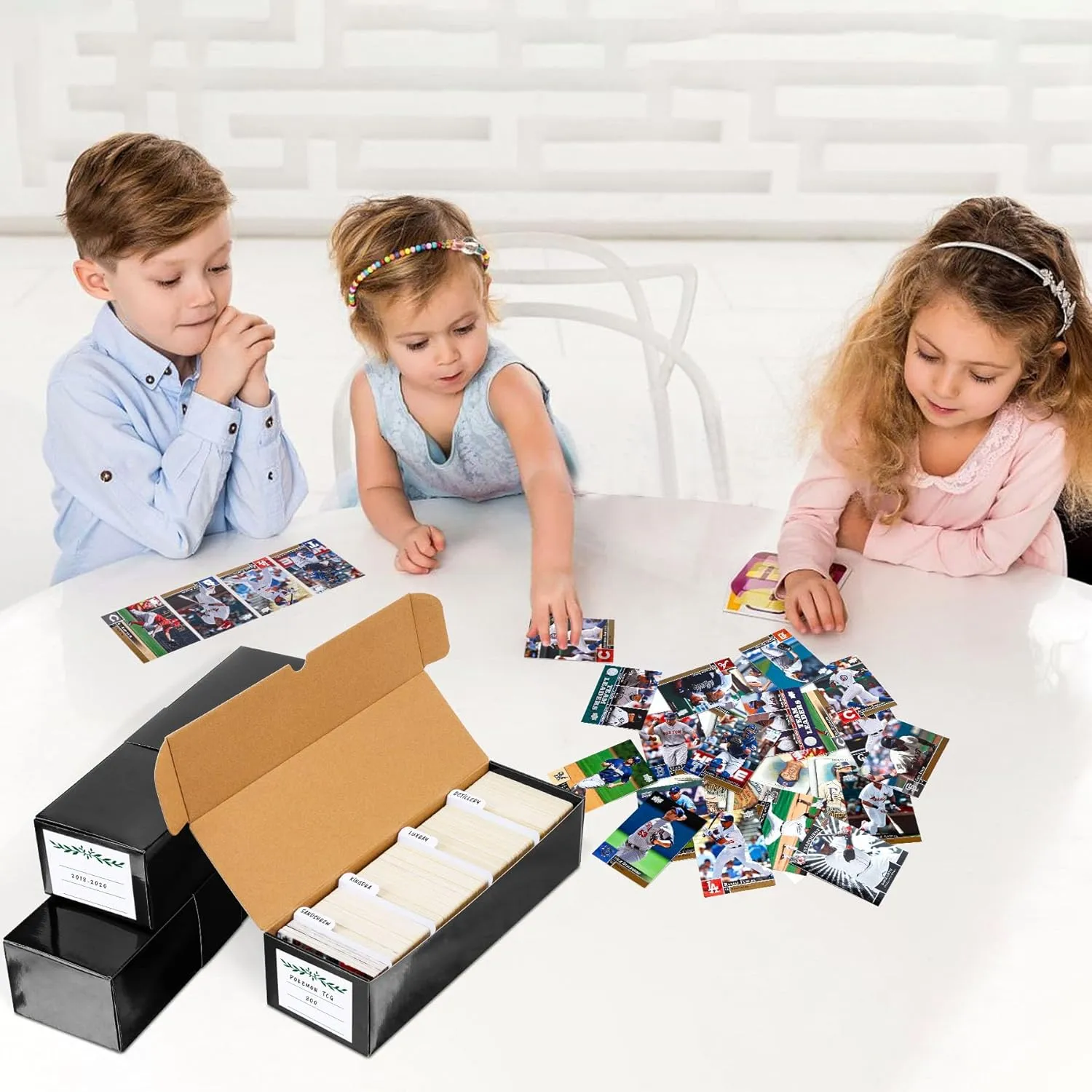 Trading Card Storage Box with Dividers, Cardboard Card Organizer Box for Baseball, Sports, Game, Playing Card Collection, pack of 6, Black