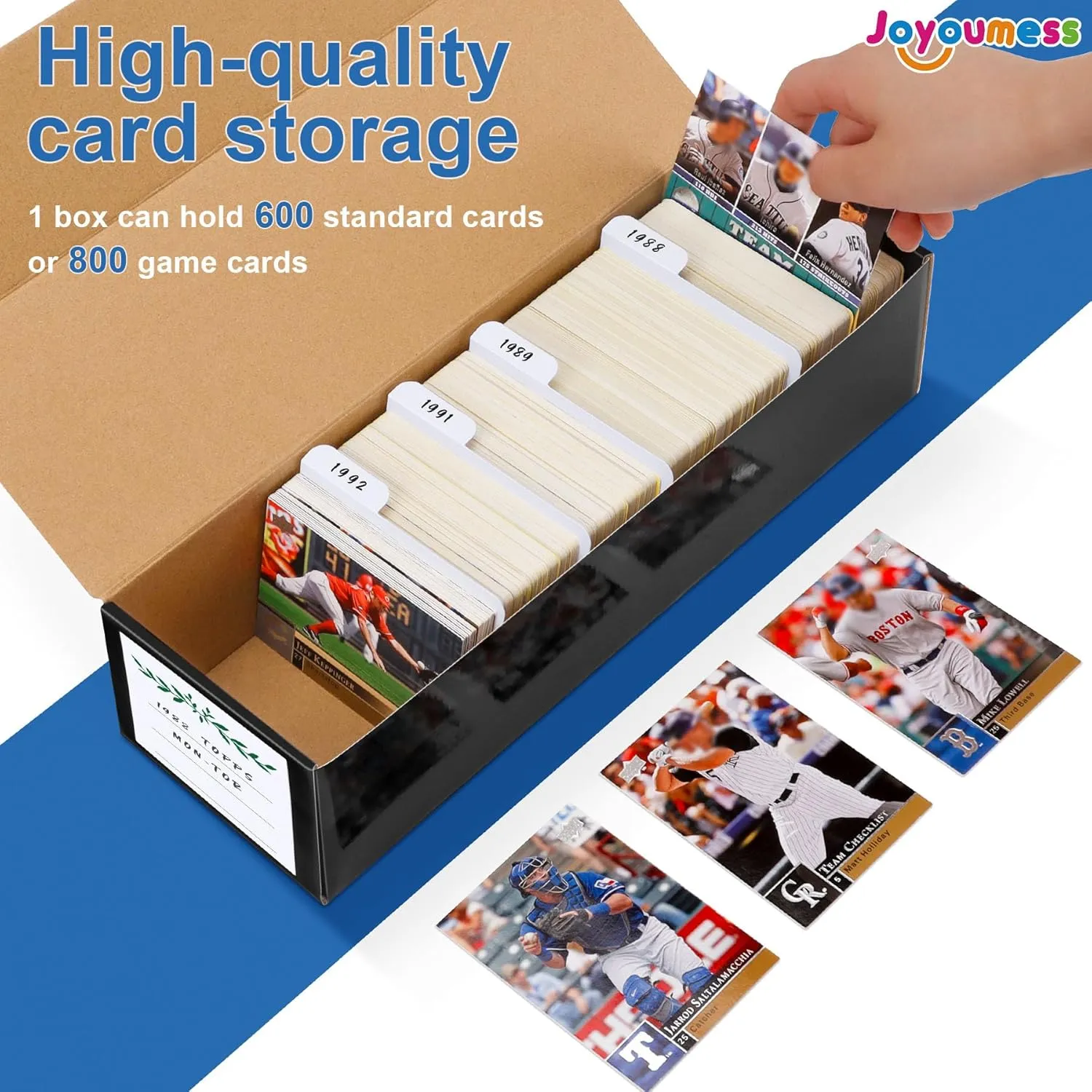 Trading Card Storage Box with Dividers, Cardboard Card Organizer Box for Baseball, Sports, Game, Playing Card Collection, pack of 6, Black