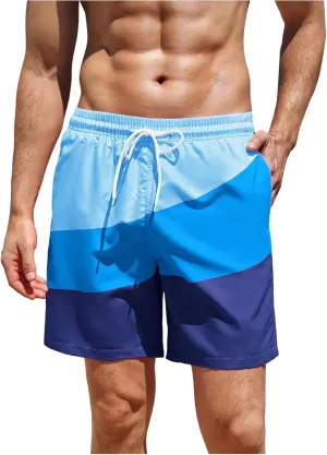 WDIRARA Men's Color Block Beach Shorts Summer Swim Shorts with Drawstring and Pockets