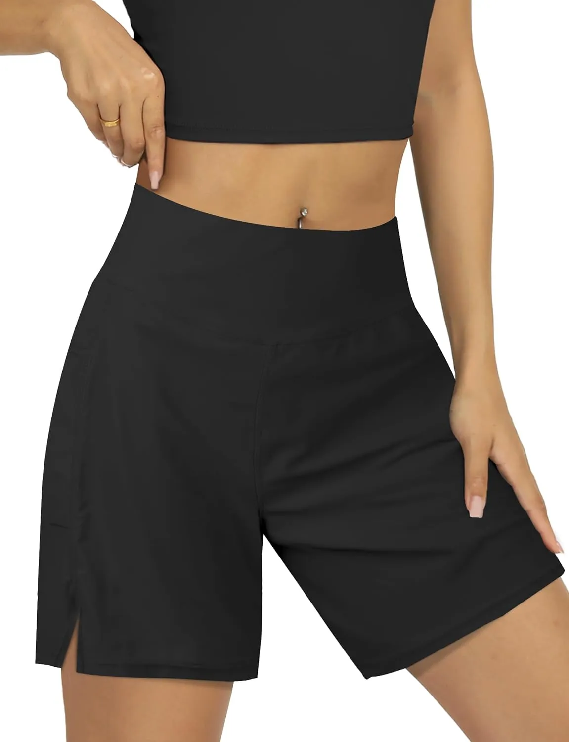 Women's 4" High-Waisted Swim Board Shorts with Liner and Pockets  Quick-Dry Beach & Swimming Shorts