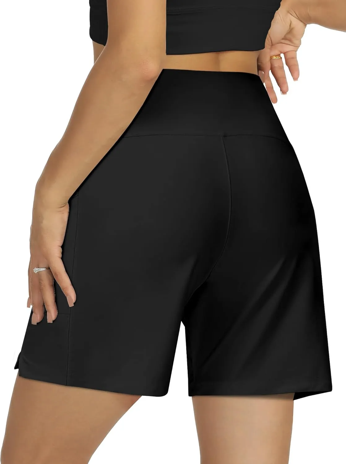 Women's 4" High-Waisted Swim Board Shorts with Liner and Pockets  Quick-Dry Beach & Swimming Shorts