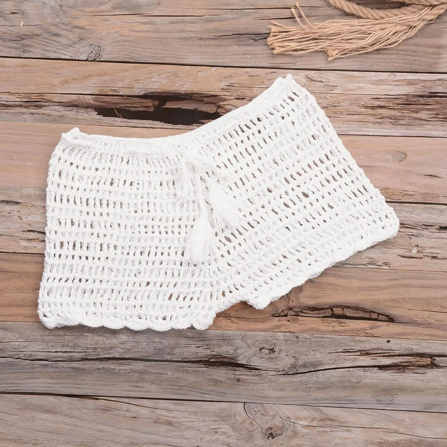 Women's Crochet Cover Up Shorts Hollow Out Knit Bathing Suit Crochet Beach Shorts Coverup Bottom